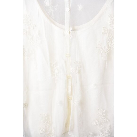 Vintage J. Jill Ivory Sheer Shirt with Tank 3/4 Sleeve Flower Embroidery Size S - Picture 2 of 13